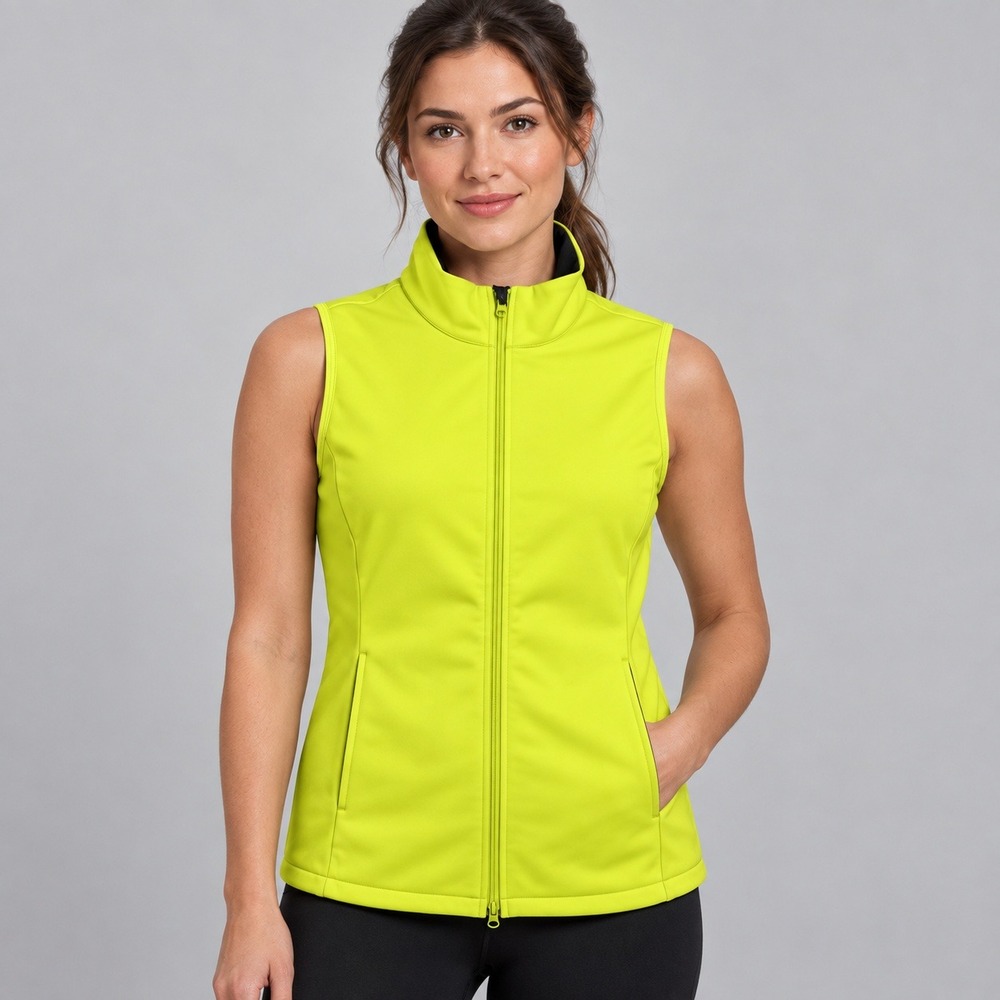 Greg Norman Womens Neon Yellow Full Zip Sleeveless Golf Vest Mock Neck Medium